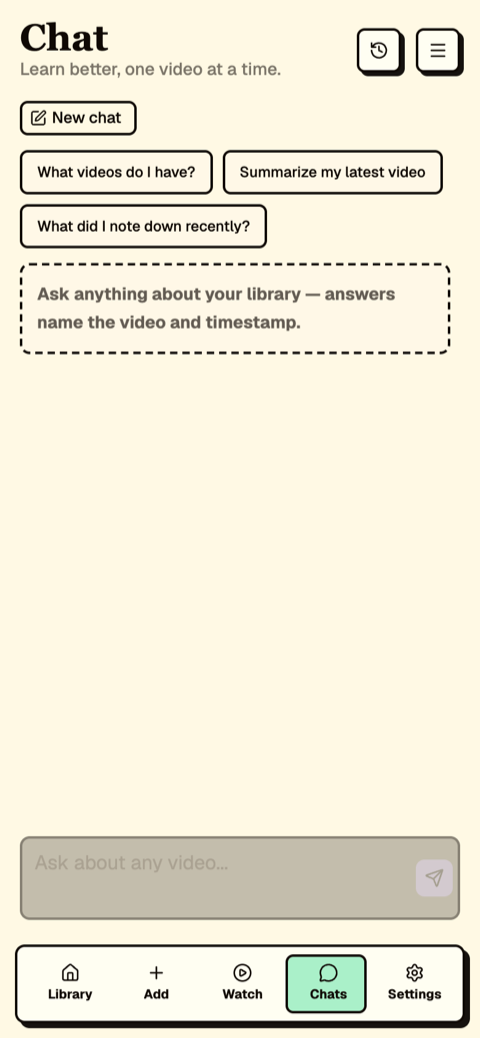 Vidura's chat assistant answering a question with citations into the video library